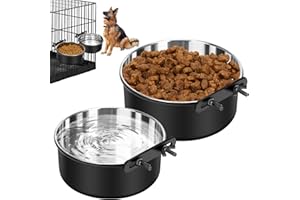 SSAWCASA Dog Crate Water Bowl No Spill, 2 Pack Dog Crate Bowls Hanging, Kennel Water Food Bowls Mountable, Pet Cage Accessories Feeder Dish, Large Stainless Steel Coop Cup for Cat Puppy Bunny Guinea Pig Ferret