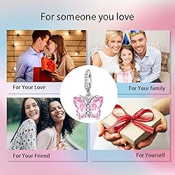 Alstade Butterfly Dangle Charm Pink Glass 925