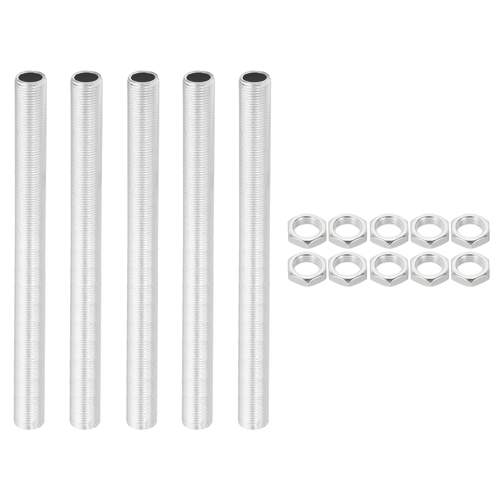 PATIKIL M12 Thread 160mm/6.3" Lamp Pipe Kit with Lock Nuts, 5 Set All Thread Rods Fasteners Hardware for Chandelier Ceiling Light DIY, Zinc Plating