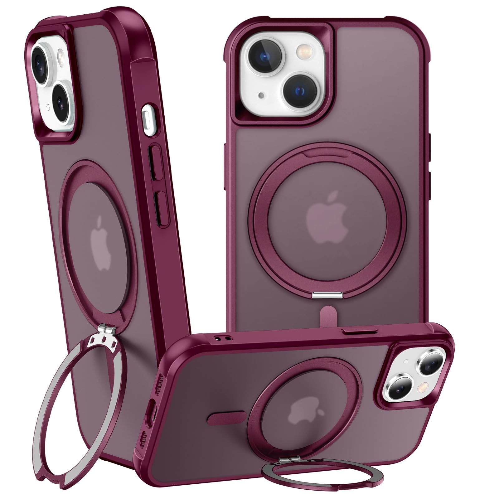 Photo 1 of ZHOGTNEG 360° Magnetic Swivel Ring for iPhone 15 Plus case, Built-in Metal Stand and Ring Holder, Magsafe Compatible, Military Grade Protection, Shock and Vibration Resistant - Wine Red