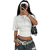 SOLY HUX Women's Cinched Waist Tops Drop Shoulder Short Sleeve Ruched Crewneck Summer T Shirt