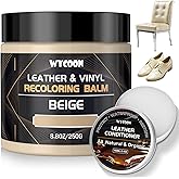 WYCOON Leather Recoloring Balm with 100ml Mink Oil Conditioner | Beige Repair Kit, Dye & Color Restorer for Furniture, Sofa, Car Seats, Bags | Restore Faded & Scratched Surfaces