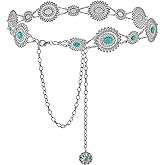 YBO Women Concho Chain Belt Metal Link Western Cowgirl Turquoise Chains Belt for Dress
