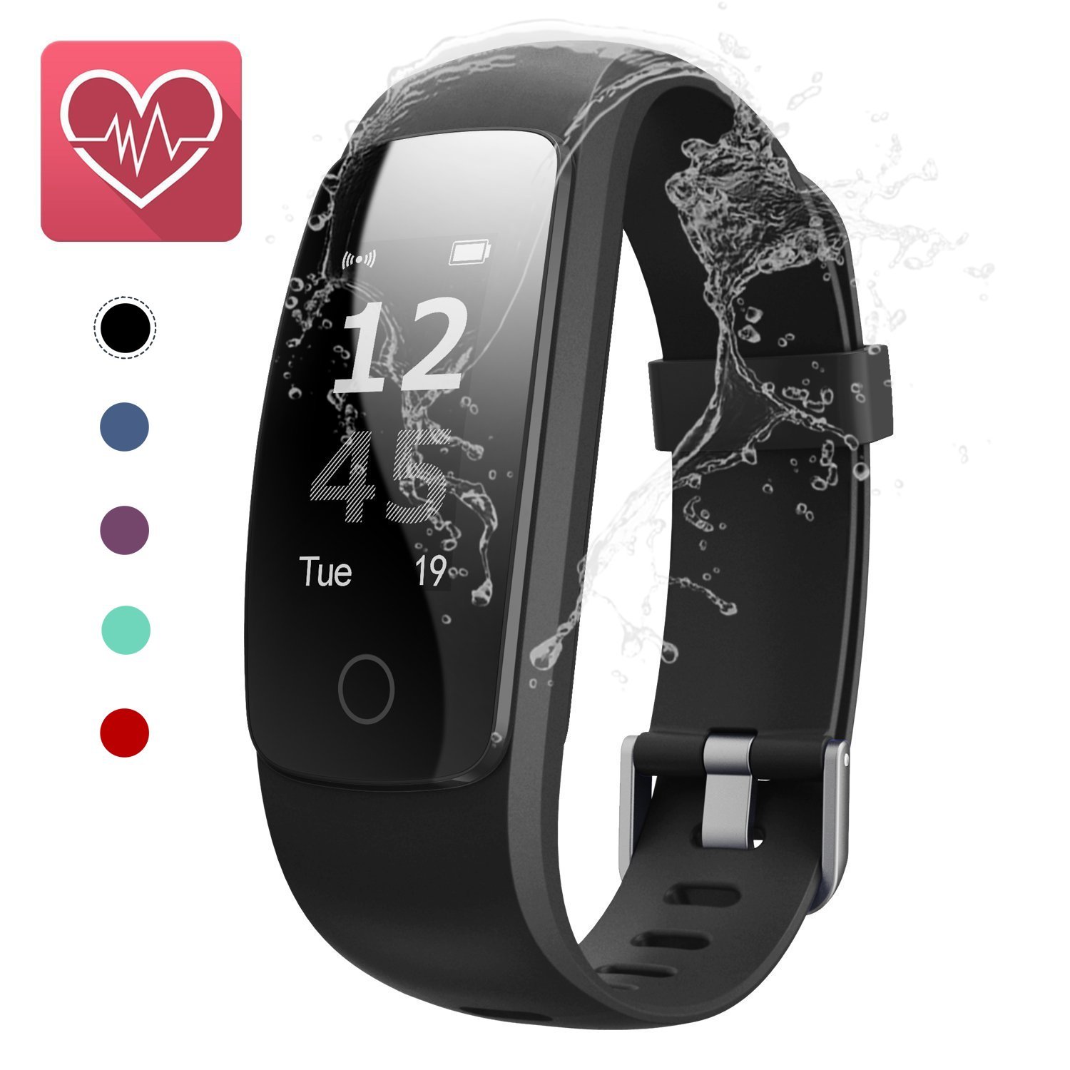 KEDA Fitness Tracker: Heart Rate Monitor Wireless Bluetooth Smart Wristband Bracelet with IP67 Waterproof Fitness Watch for Android & IOS (BLACK) ¡­