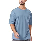 netdraw Men's Oversized Bamboo Viscose Cotton T-Shirt Loose Fit Casual Solid Basic Crewneck Short Sleeve Tee