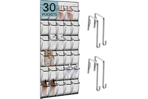 KOTKN 30 Compartment Breathable Mesh Pocket Over the Door Hanging Shoe Organizer, Closet Shoe Organizer, Large Men's and Women's Shoe Organizer, Hanging Over the Door Shoe Organizer (White)