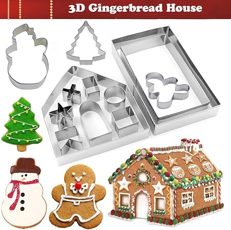 Giochi Di Cucina Biscotti Di Natale.Set 3d Formine Per Biscotti A Casa Di Marzapane Di Natale In Acciaio Inox 10 Pezzi Formine Pasticceria Per Biscotti Torte Pasta Di Zucchero Pasta Amazon It Casa E Cucina