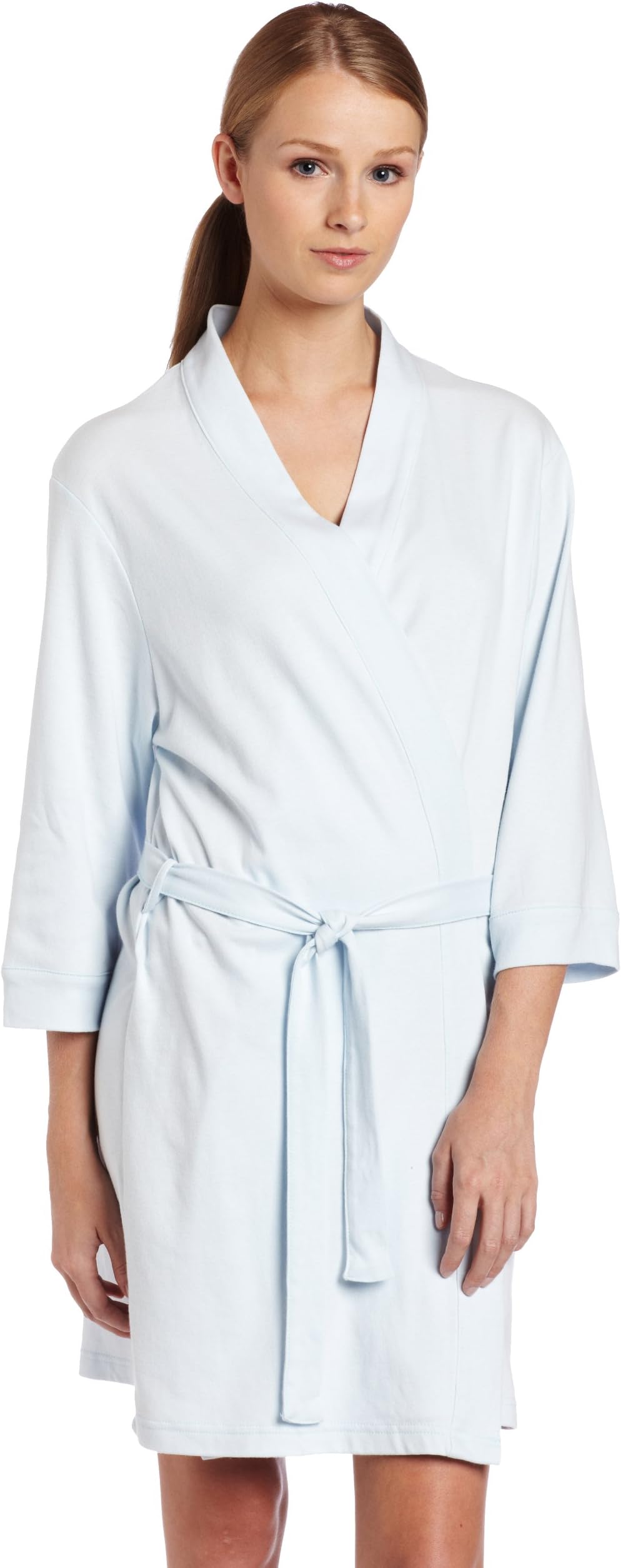 Seven Apparel 00132 Hotel Spa Collection Kimono Knit Cotton Robe, Sky Blue, One size fits most