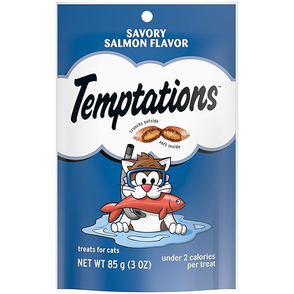 TEMPTATIONS CLASSIC CRUNCHY AND SOFT CAT TREATS SAVORY SALMON FLAVOR, 3 OZ. POUCH