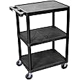 LUXOR STC222-B 3-Shelf Utility Cart, Black