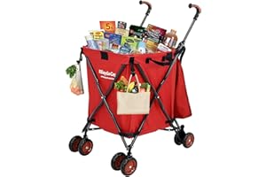 EASYGO PRODUCT EasyGo Rolling Cart Folding Grocery Shopping Cart Laundry Basket Rolling Utility Cart with Wheels – Removable Canvas Bag - Versa Wheels & Rear Brakes - Easy Folding 120lbs Capacity – Copyrighted – RED