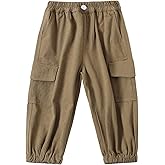 JWWN Little Boys Cargo Jogger Pants Toddler Kids Multi Pocket Twill Casual Trousers with Elastic Hem (Age 2-7Years)