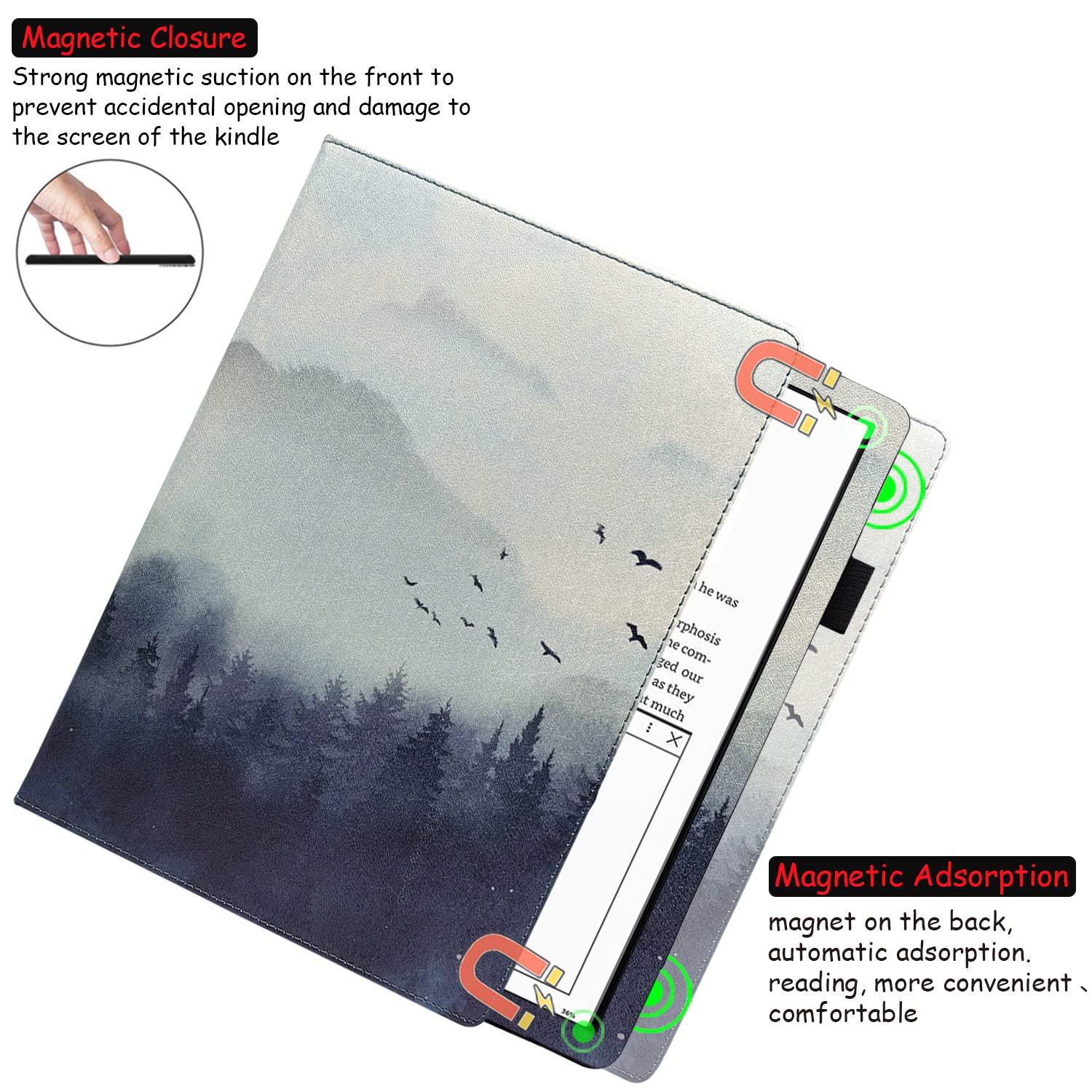 Double Stand Case for 10.2“ Amazon Kindle Scribe 2022/2024 Release Cover with Auto Sleep/Wake/Double Hand Strap for Kindle Scribe e-Reader (Misty Forest)