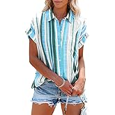 SySea Womens Short Sleeve Striped Shirts Casual Button Down V Neck Work Blouses Tops