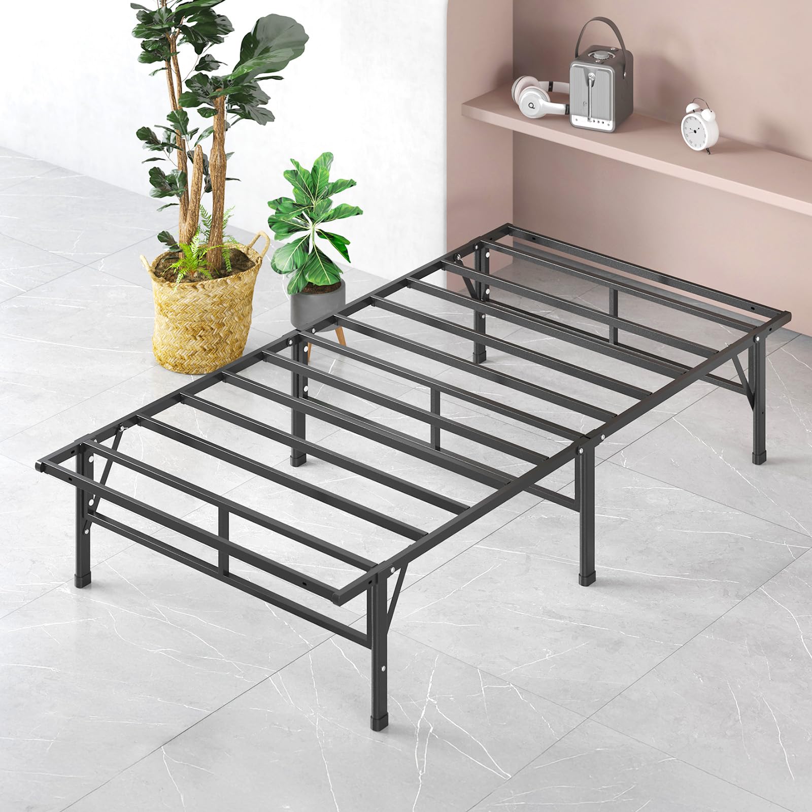ZINUS Easy to Assemble ベッドフレーム シングル ブラック メタル すのこ 静音 ベッド下収納 耐久性 通気性 パイプベッド 頑丈 スチール 簡単組立 工具付き ジヌス | 日本正規品 ASB商品画像