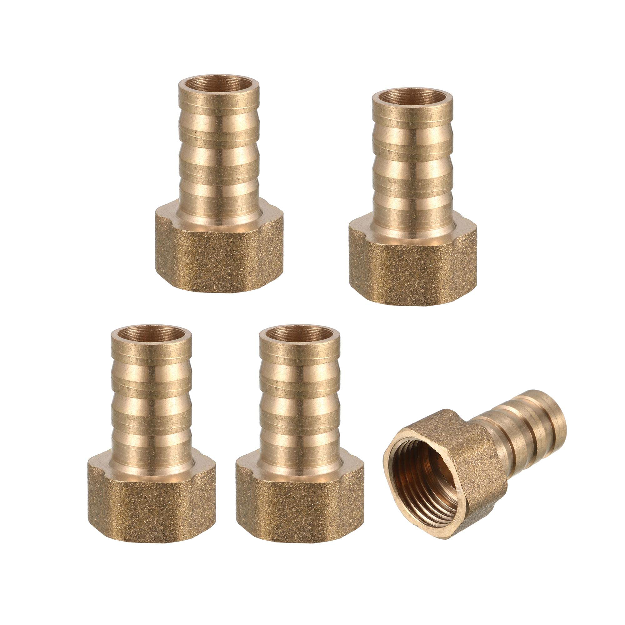 sourcing map Brass Hose Barb Fitting Connector, 12mm Barb G3/8 Female Thread Pipe Adapter, 5Pcs