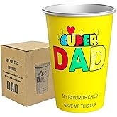 LANGXUN Fathers Day & Mens Birthday Gift - 16 Ounce Stainless Steel Drinking Cups for Papa with SUPER DAD Text, Ideas from Daughter Son Gifts | Stylish Pint Glasses Ice Water Bottle, Mug Replacement
