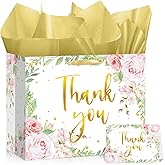 We Appreciate You Gift Bag Floral Thank You Gift Bag with Tissue Paper Greeting Card Appreciation Gifts Wrapping Paper with Handle for Business Retirement Wedding Teacher Birthday Party Supplies