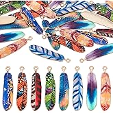 PH PandaHall 32Pcs Feather Charms, 8 Colors 1.5 inch Enamel Feather Pendants Native American Charms Bohemian Wing Charm Plumage Charm for Earrings Dreamer Catcher Necklace Bracelet Jewelry Macrame