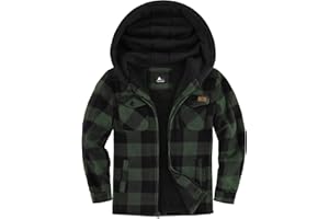 ZITY Boys Flannel Jacket Sherpa Lined Hoodies Zip Up Fleece Plaid Shirt Unisex Winter Coat Kids Outerwear 6-15 Years