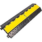 YELACK Rubber Cable Ramp Cable Protector Ramps Wire Hose Protective 2 Channel Traffic Rubber Plastic Cord Cover Speed Bump for Asphalt Concrete Gravel Driveway Outdoor, 1 Pack