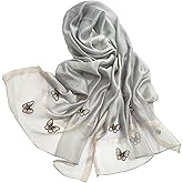 HURESON Women Mulberry Silk Scarf Lightweight Scarves Embroidered Butterfly Shawls and Wraps for Evening Dresses
