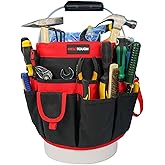 MELOTOUGH Garden Bucket 5 Gallon Tool Organizer Caddy with 35 Pockets for Tools Fits to 3.5-5 Gallon Bucket Organizer(Red)