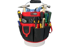 MELOTOUGH Garden Bucket 5 Gallon Tool Organizer Caddy with 35 Pockets for Tools Fits to 3.5-5 Gallon Bucket Organizer(Red)