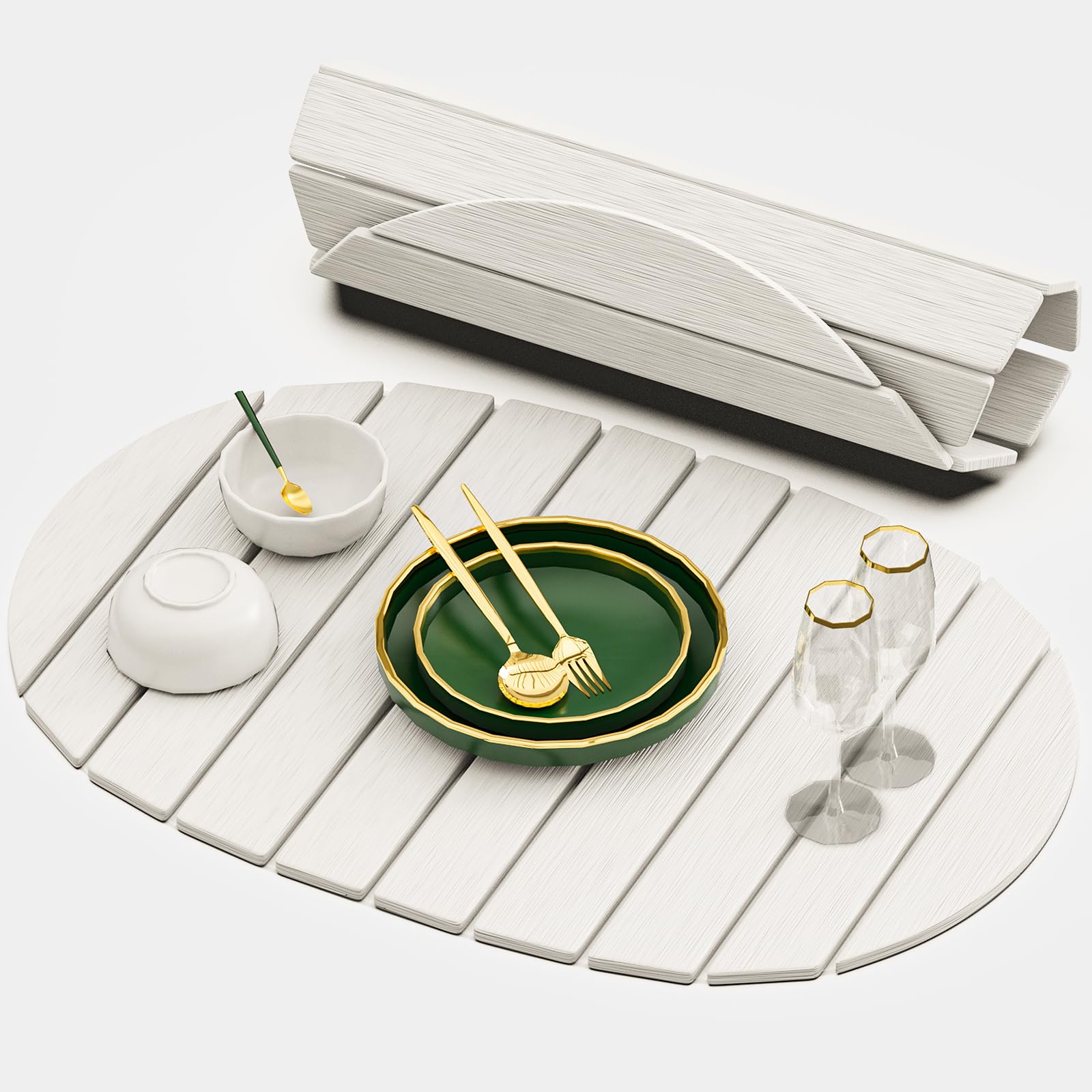 Photo 1 of Large Stone Drying Mat for Kitchen Counter, Quick Drying Foldable Dish Drying Mat, Super Absorbent Diatomaceous Earth Drying Mat for Dishes Bottles Cups, Match Any Countertop (White, 22.8"x15.4")