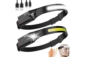 NAJIAXIAOWU Rechargeable LED Headlamp 2 Packs,COB230° Wide Beam Headlamps, 5 Modes of Lightweight Headlamps with Motion Sensors, Type-C USB Charging Headlamps,Suitable for Night Running,Fishing, Cycling, Camping