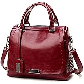 PORRASSO Retro Handbag Women Crossbody Bag Ladies Shoulder Bag Top-handle Bag Satchel for Work Travel Dating Shopping Red Wine