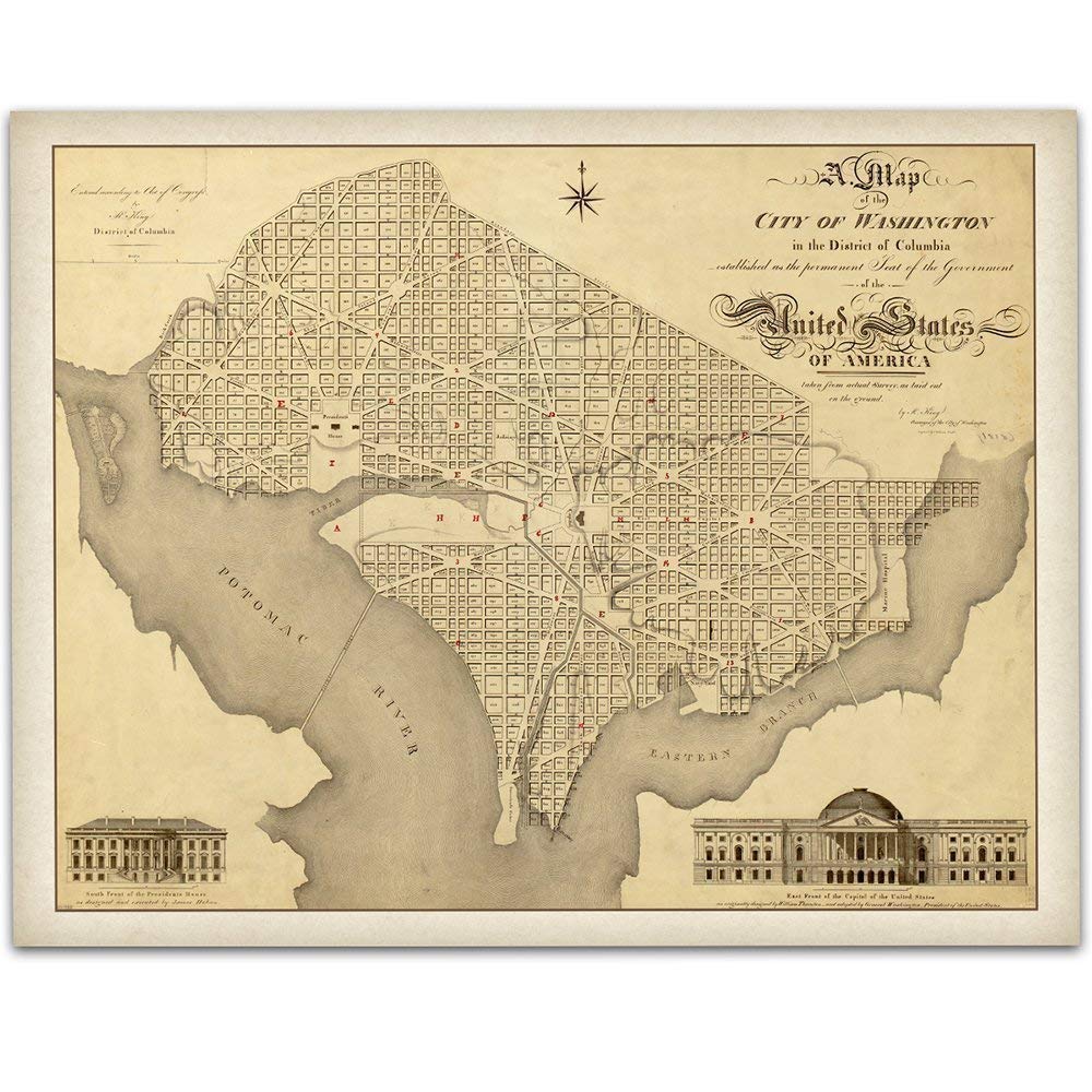 1818 Map of Washington DC - 11x14 Unframed Art Print - Great Vintage Home Decor Under $15