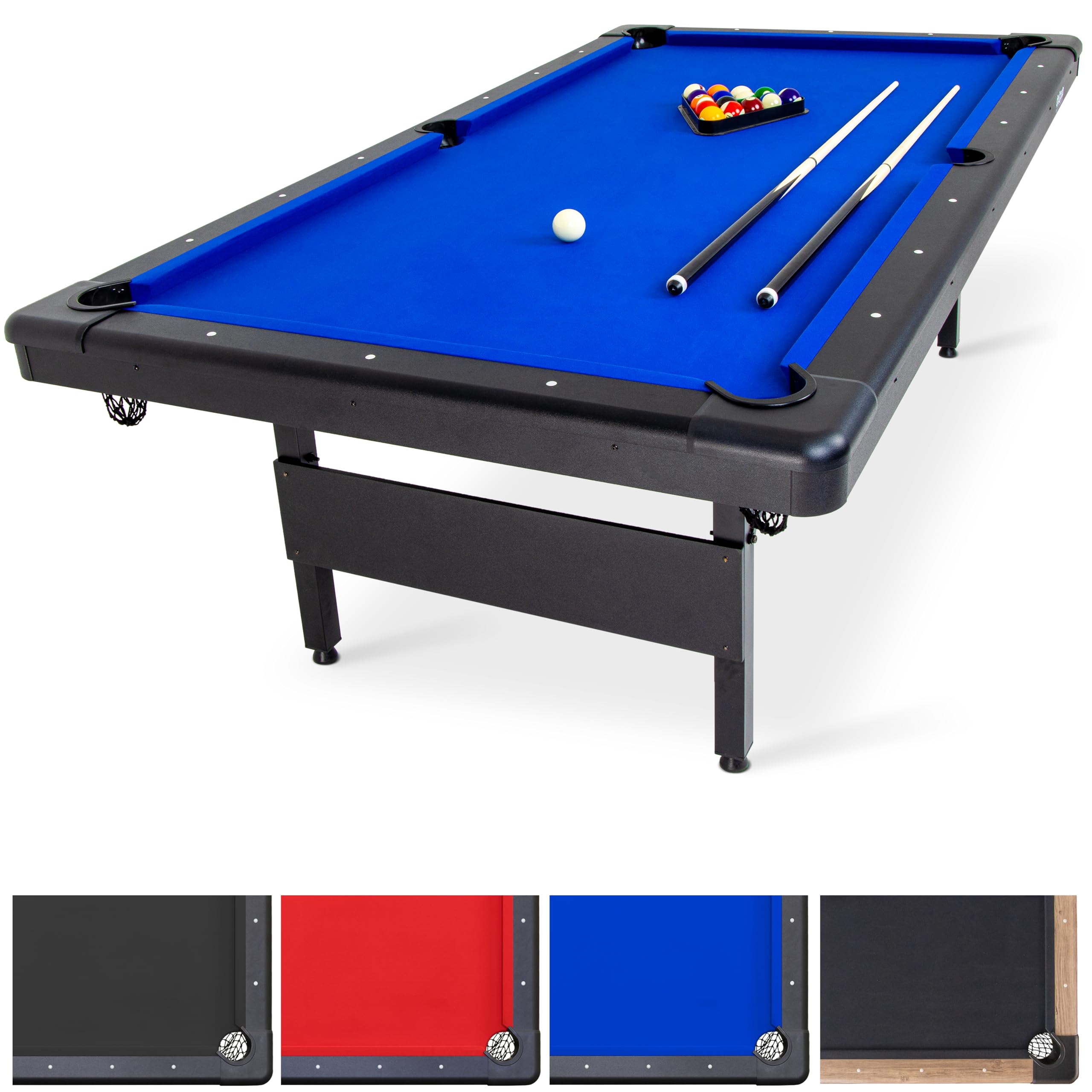Photo 1 of GoSports Full Size 8 ft x 4.2 ft Billiards Game Table - Foldable Design, Includes Full Set of Pool Balls, 2 Cue Sticks, Chalk, and Felt Brush - Blue