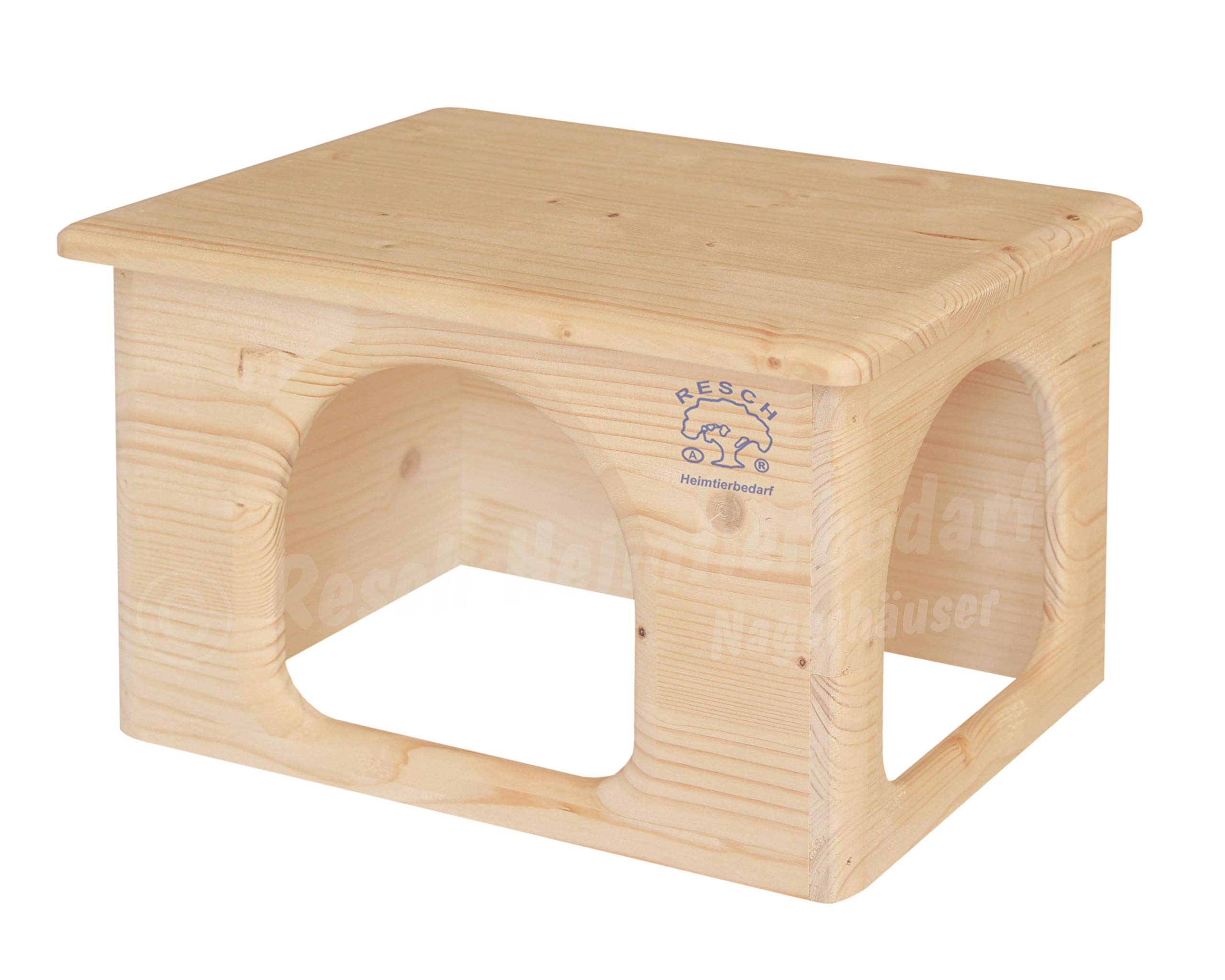 Resch No23 Guinea Pig House Natural solid wood made of spruce / with two large entrances and Rounded Corners 31x19x21cm (LxHxW)