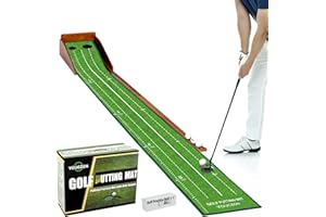 YOUCZON Tapis de golf d'intérieur sans plis avec retour automatique de la balle – Base en bois massif durable, surface en vel