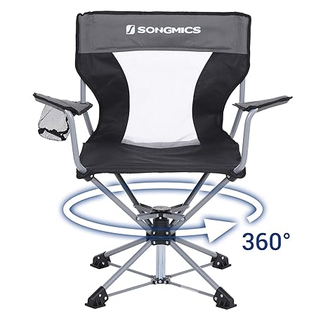 SONGMICS Campingstuhl, drehbar und klappbar, Klappstuhl mit atmungsaktiver Rückenlehne und Flaschenhalter, hoch belastbar, ma