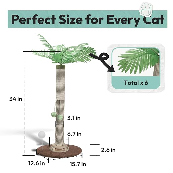 POMESEA CAT SCRATCHING POST 34 INCH WITH ROTATING TURNTABLE AND REMOVABLE HANGING BALL, CAT SCRATCHER FOR INDOOR CATS, ULTRA STABLE BASE, PAW-FRIENDLY JUTE MATERIAL, BROWN BASE
