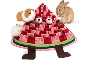 Mewoo Rabbit Foraging Mat, Washable Rabbit Enrichment Toys for Smell Training, Polar Fleece Rabbit Feeding Mat with Fixing Handle & Non-Slip Bottom for Hamster Guinea Pig Bunny (WATERMELON)