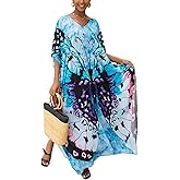 IMAGEKOPE Moroccan Print V-Neck Batwing Kaftan Women's Plus Size Loose Fit Beach Dress Bathing Suit Cover Up Loungewear