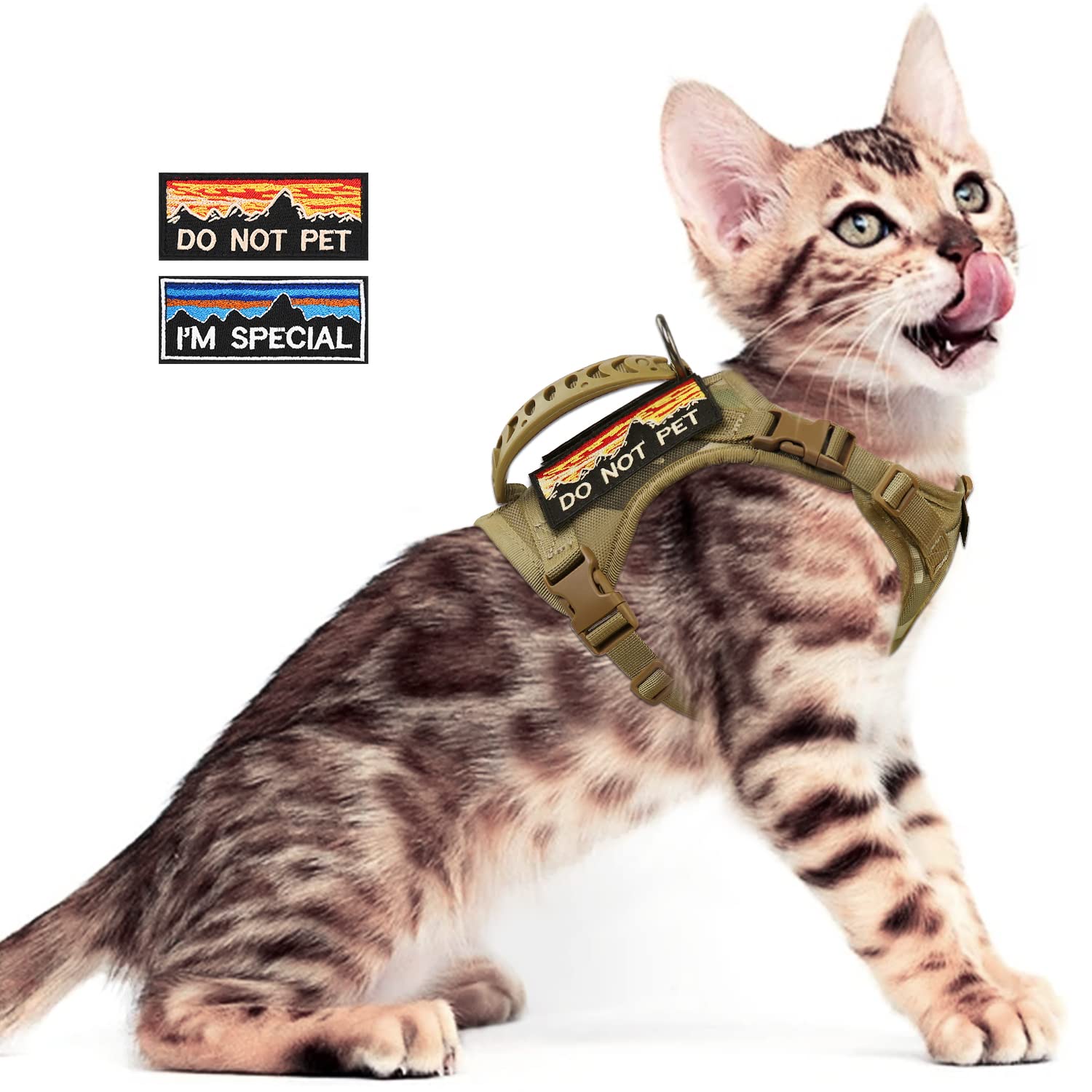 nanappice Tactical Cat Harness for Walking Escape Proof,Adjustable Pet Vest Harness,Comfy Mesh Padding Large Cat with Quick-Release Buckle and Rubber Handle (L, Camo Khaki)