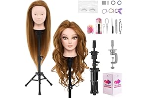 NEVERLAND BEAUTY & HEALTH Mannequin Head with 80% Real Human Hair with Tripod Stand - 28" Makeup Cosmetology Manikin Doll Head for Hair Styling, Hairdressing Training Head for Braiding Practice Suitable for Hair Extensions