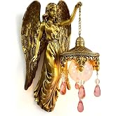 Kedymai Angel Wall Lamp, Vintage Battery Operated Guardian Angel D&eacute;cor | Cordless Sculptural Wall Sconce with Gold Wings,Frosted Crystal, Switch, Fairy Night Light for Bedroom,Living Room, Home