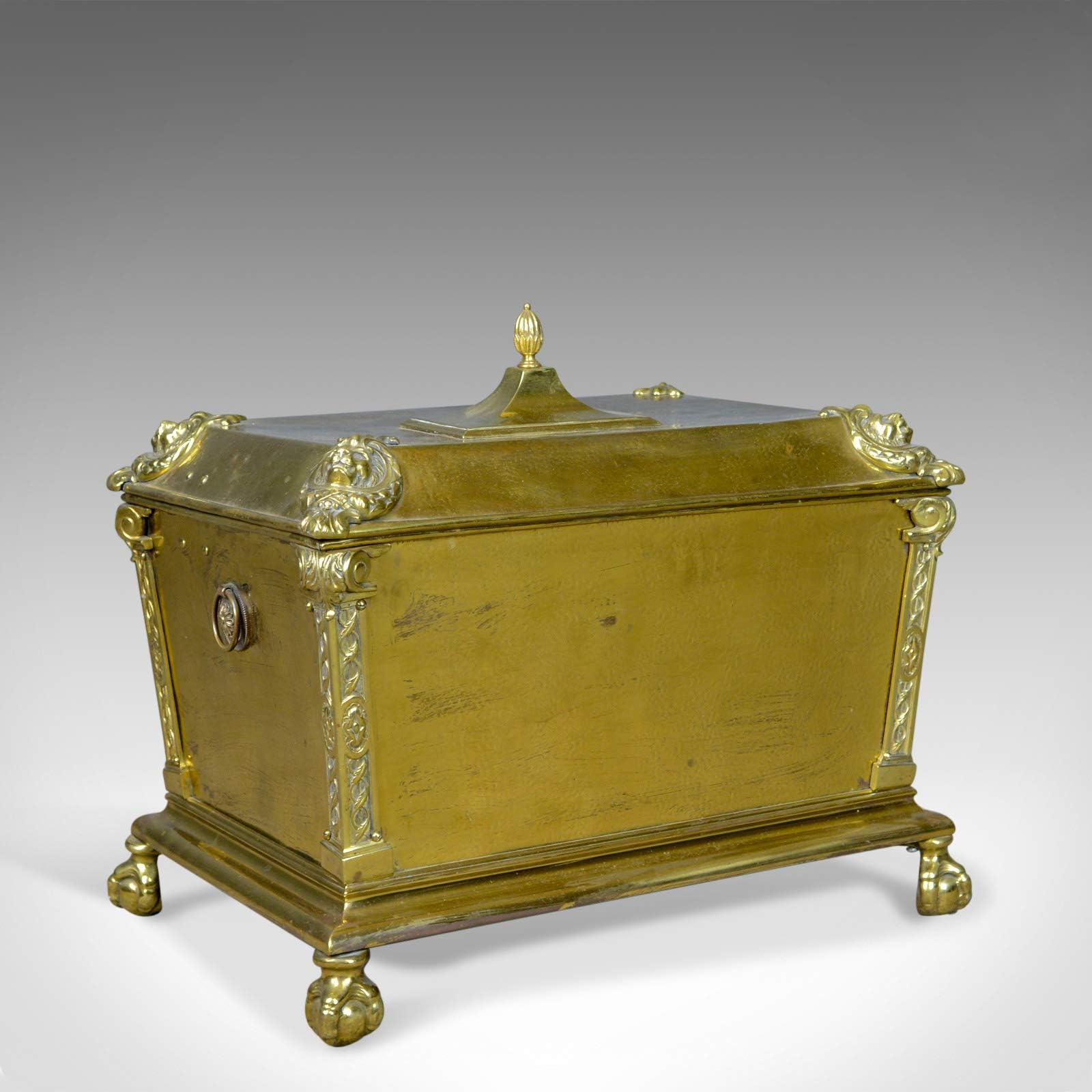London Fine Antiques Antique Log Bin, Brass Fireside Storage Box, Victorian Fireplace Accessories