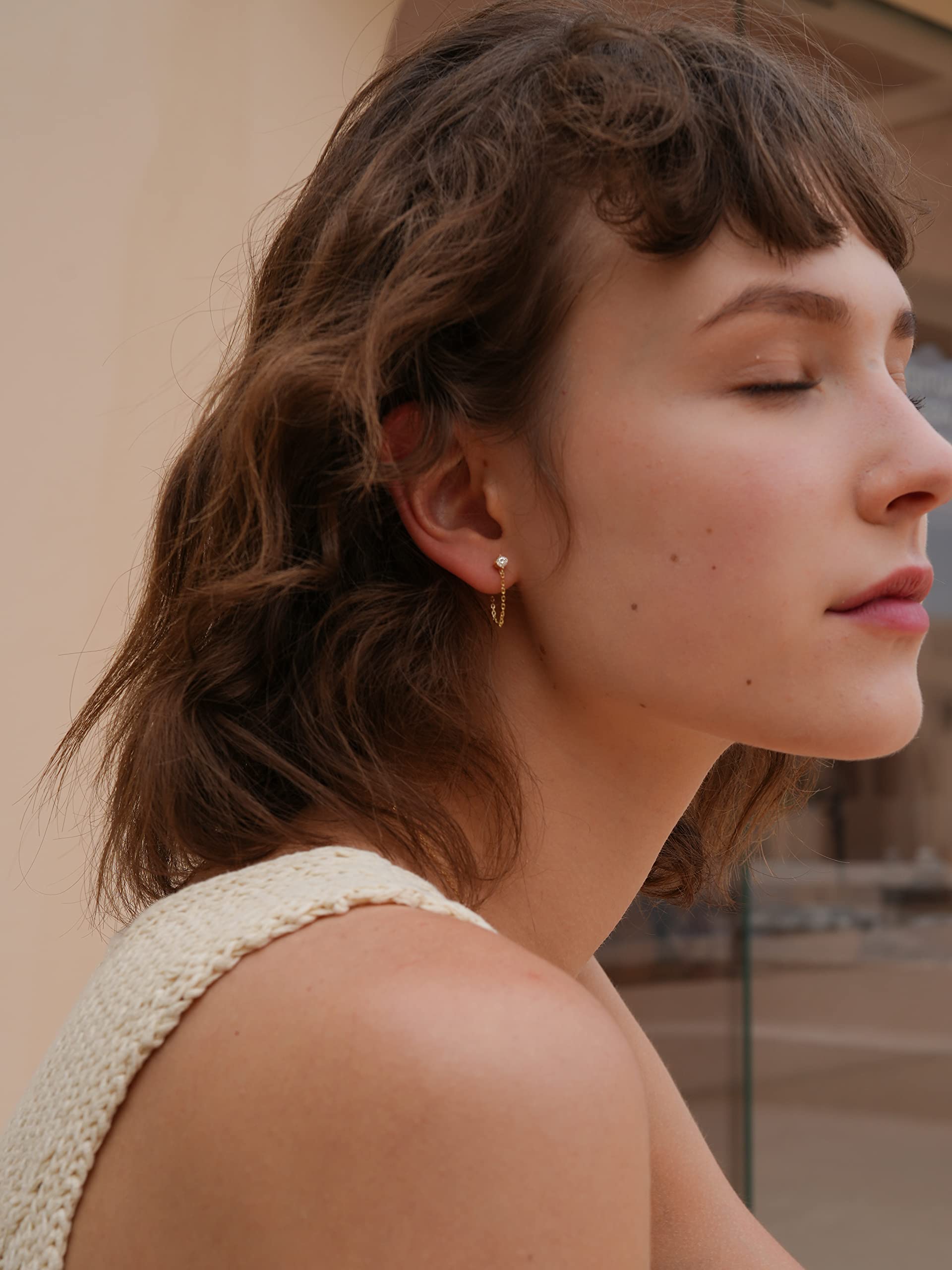 S.Leaf 925 Sterling Silver 18Karat Gold Plated Chain Earrings for Women Hypoallergenic Cubic Zirconia Pearl Butterfly Stud with Chain Earrings Birthday Gifts for Women