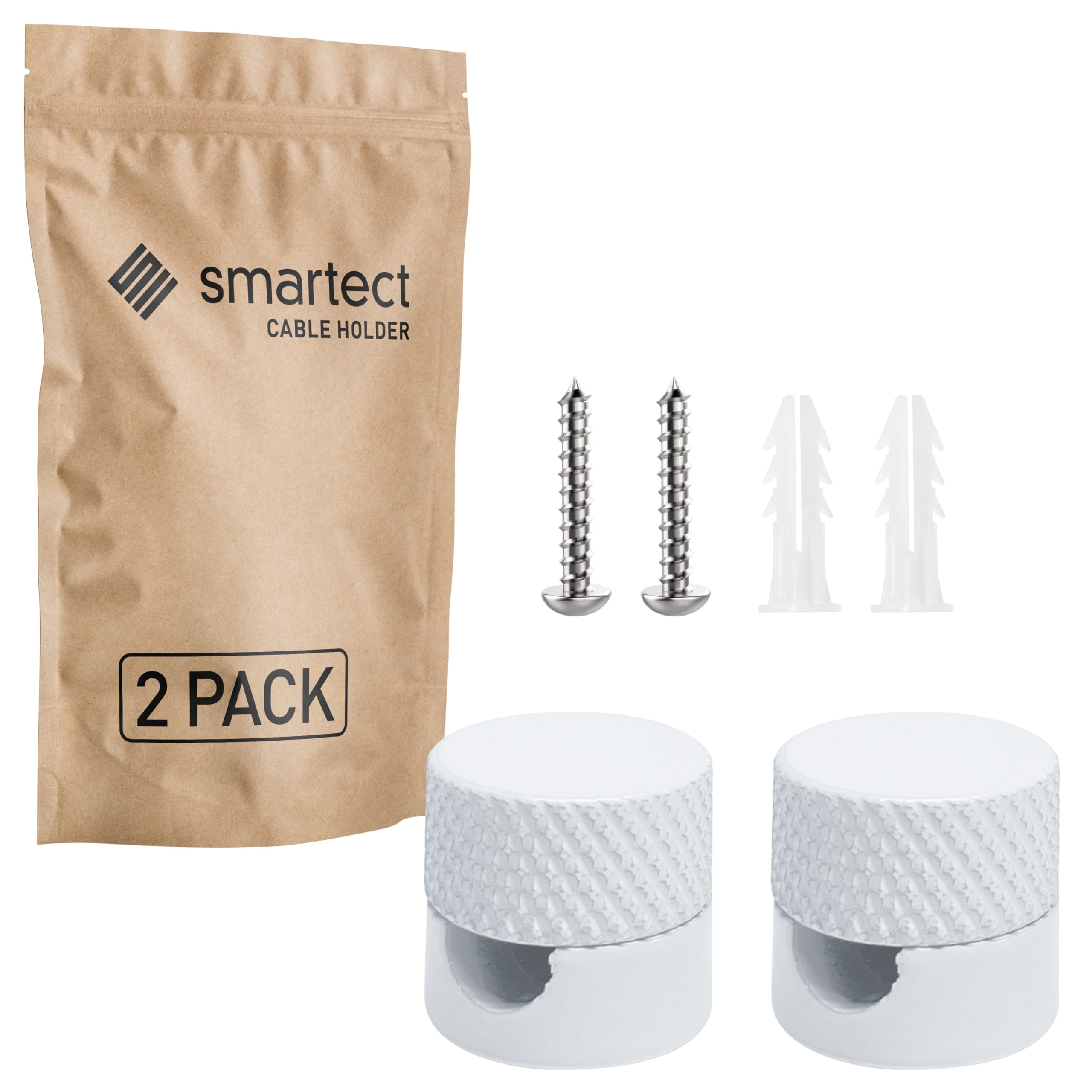 smartect Aluminium Wall and Ceiling Pins [2 Pieces, Corrugated, White] Cable Decentralizer with wall Plugs and Screws Included, Ceiling Light Hook for Your DIY Project