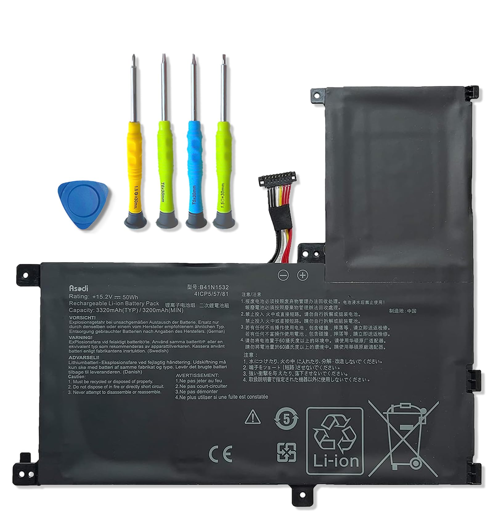 Photo 1 of ASODI B41N1532 50Wh Laptop Battery Replacement for Asus Q504U Q504UA Q504UAK Q534UA Zenbook Flip UX560 UX560UA UX560UAK UX560UA-FZ015T Q504UA-BBI5T12 BHI5T13 BI5T26 Series 0B200-02010100 15.2V