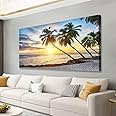 Beach Pictures Canvas Wall Art for Living room Bedroom Wall Decor,Palm Wall Art Print Paitnings for home Decor,Morden Artwork Sunset Coconut Tree Canvas Art Waterproof Stretched Ready to