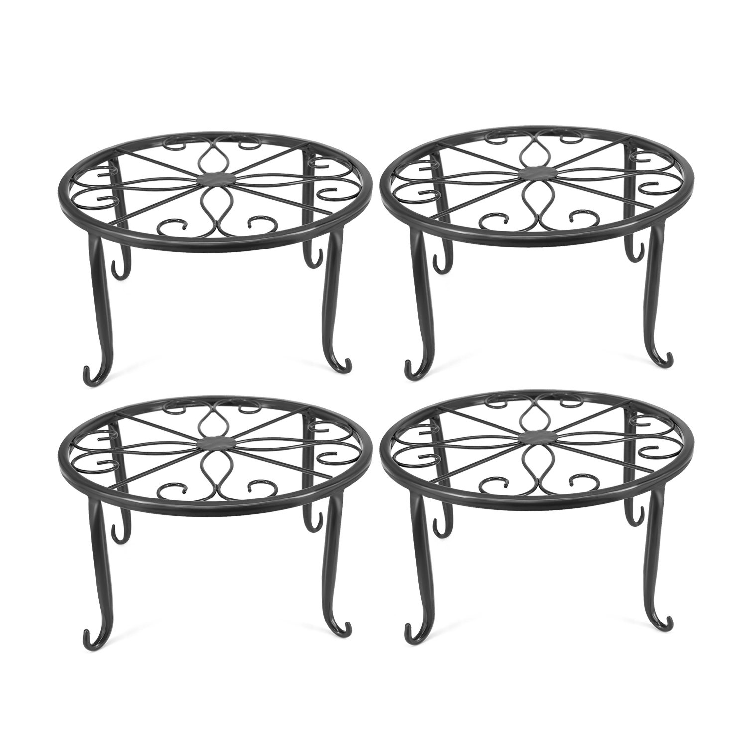 ANQIA 4PCS Indoor Metal Plant Stand Flower Pot Stand,Set of 4 Iron Plant Stands (Black)