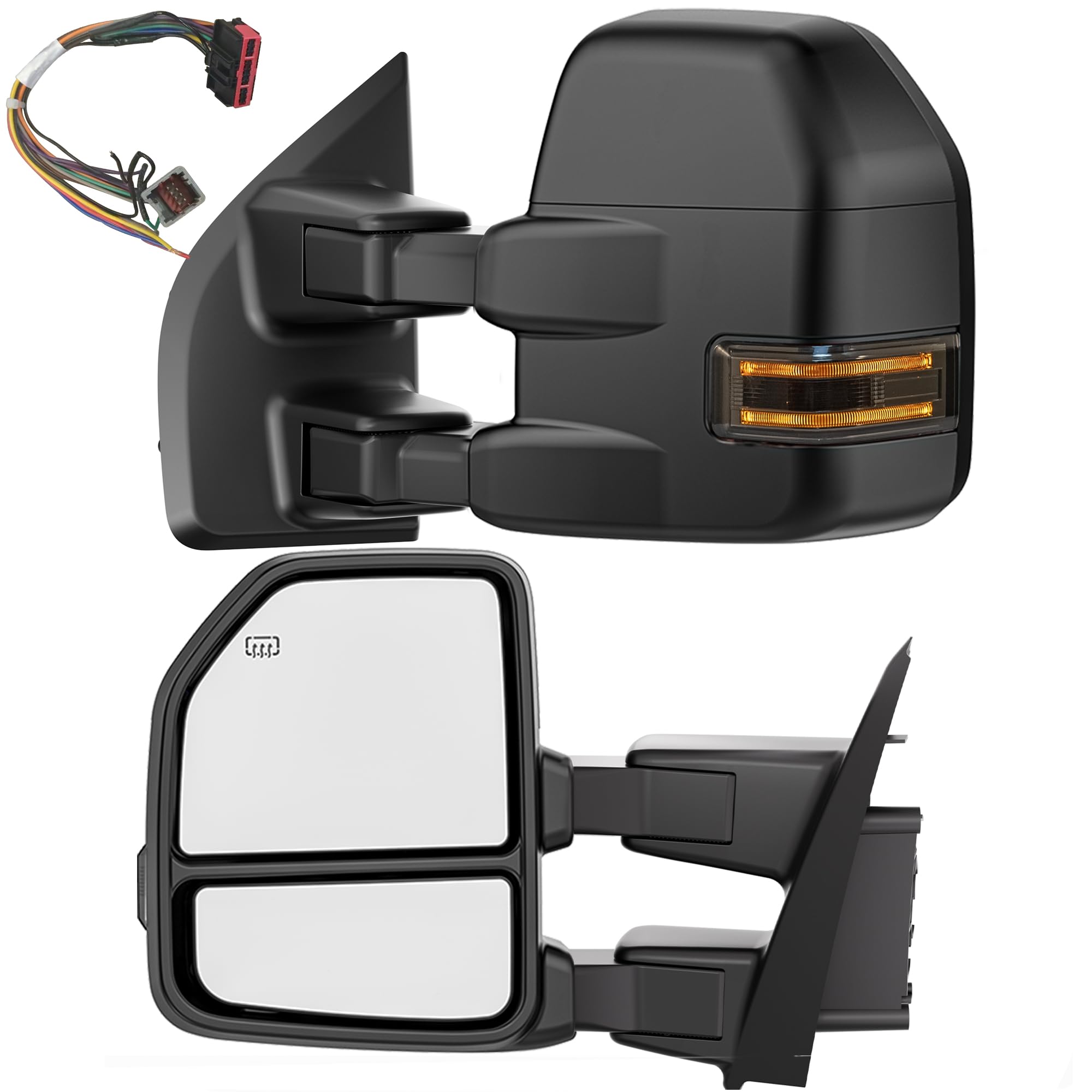 Photo 1 of Power Heated Tow Mirrors Compatible with 2015–2020 Ford F-150, Trailer Towing Side Mirrors w/Turn Signal, Spot Auxiliary Light, Puddle Light, 22 to 8 Pin Adapter Included, Can fit Different Interfaces
