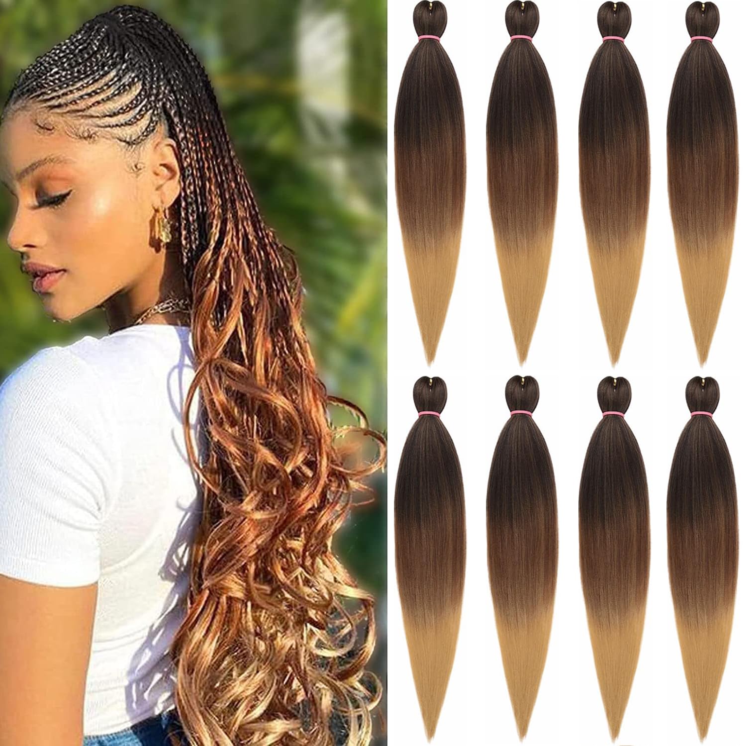 Mscat 30 Inch 8 Packs Pre Stretched Braiding Hair Three Tones Pre Stretched Braiding Professional Synthetic Prestretched Crochet Braids Hair Extension Hot Water Setting Yaki Texture (1B3027#)